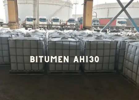 Bitumen AH130 packed in IBC containers stacked for export at ATDM terminal.