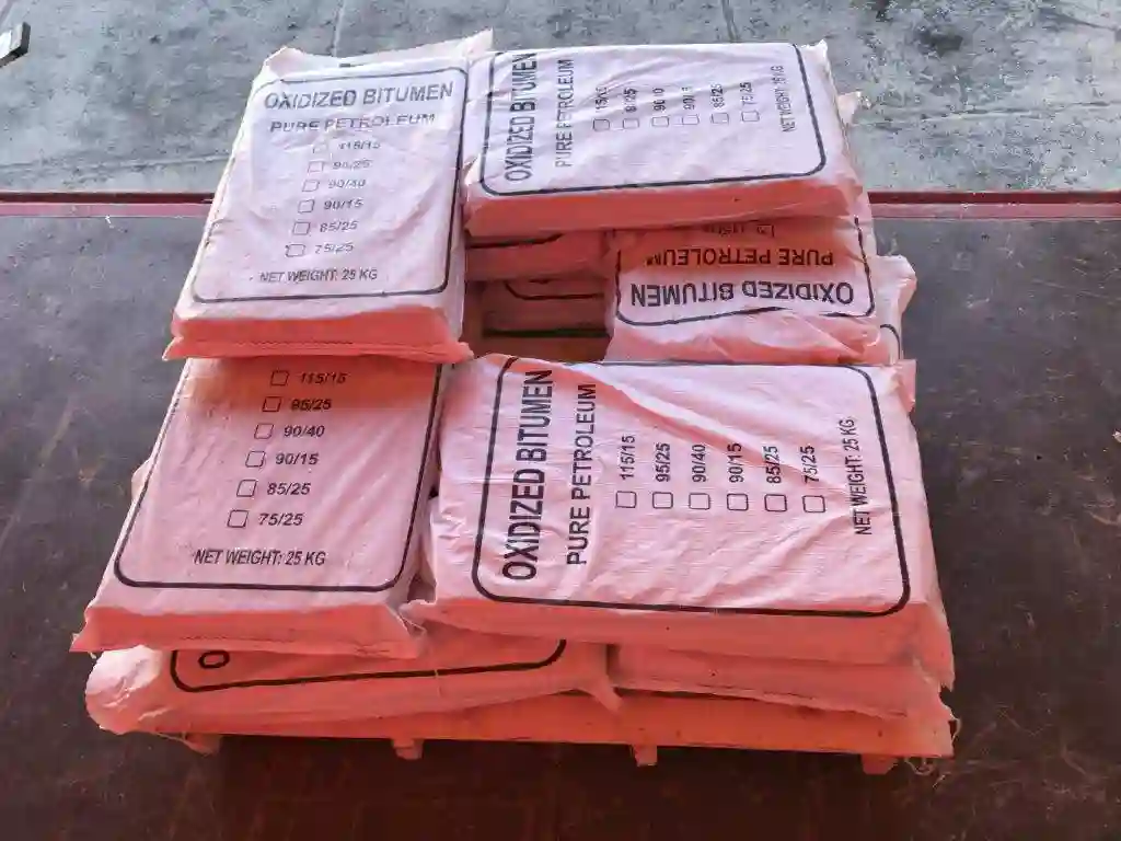 Oxidized Bitumen 85/40 packed in 25 kg bags stacked on pallet for export by ATDM.