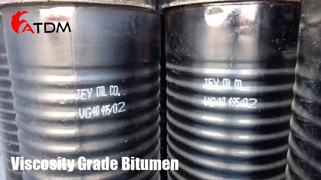 Viscosity Grade Bitumen VG40 drums labeled and ready for export by ATDM.