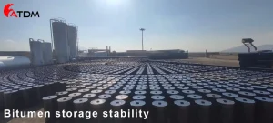 Bitumen storage stability in ATDM facility with drums arranged for cooling